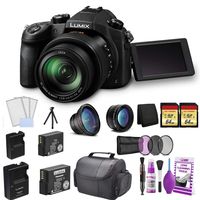 Panasonic Lumix DMC-FZ1000 Digital Camera Bundle with BLC12B Replacement Battery + Flexible Tripod + Wide Angle and Telephoto Lens + 2X 64GB Memory Cards and More