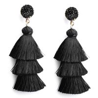 Black Layer Tassel Drop Earrings Tiered Thread Tassel Dangle Earrings for Women Teen Girls Bohemian Boho Statement Black Fringe Tassel Earrings