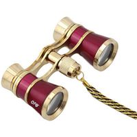 Opera Glasses Compact Binoculars for Theater Horse Racing Classical Lady Gift 3X25 Red with Gold Chain