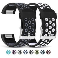 Mosstek Compatible with Fitbit Charge 2 Bands, 2 Pack Breathable Silicone Replacement Sport Bands with Air Holes Compatible Fitbit Charge 2 Smart Watch Fitness Men Women