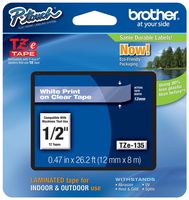 2/Pack Genuine Brother 1/2" (12mm) White on Clear TZe P-touch Tape for Brother PT-310, PT310 Label Maker