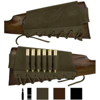 BRONZEDOG Adjustable Leather Buttstock Cartridge Ammo Holder for Rifles 12 16 Gauge or .30-30 .308 Caliber Hunting Ammo Pouch Bag Stock Right Handed Shotgun Shell Holder (Khaki, 7.62 Caliber)