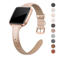 QusFy Genuine Leather Bands Compatible with Fitbit Versa 2 / Fitbit Versa Lite & SE/Fitbit Versa, Slim Thin Leather Band Replacement Strap for Versa Women (5.7" - 7.8"), Black, Champagne, Rose Gold