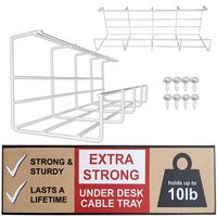 Under Desk Cable Tray - Super Sturdy Cable Organizer for Wire Management. Metal Wire Cable Tray for Office, Studio and Home (White - Set of 2x 16'')