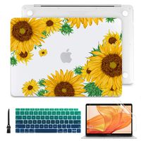 Batianda Flower Print Soft-Touch See Through Matte Clear Hard Shell Case Cover with Keyboard Cover Skin for 2019 2018 MacBook Air 13 inch with Touch ID & Retina Model A1932, Sunflower