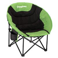 KingCamp Moon Saucer Camping Folding Round Chair Padded Seat Heavy Duty Steel Frame with Cup Holder and Back Pocket (Green)