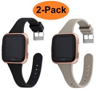 Greaciary Soft Silicone Watch Bands Compatible for Fitbit Versa,Replacement Straps Sport Colorfur Compatible for Smartwatch Versa (Black + Grey, Large)