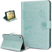 iPad Mini 4 Case,ikasus Embossing Butterfly Flower Flip PU Leather Flip Wallet Pouch Case with Stand Credit Card ID Holders Case Cover for Apple 7.9 iPad Mini 4 2015 Modell,Green