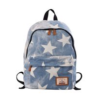 MoreChic Canvas Backpack College Womens Laptop Backpack 14 inch Daypack(Light Blue Stars)