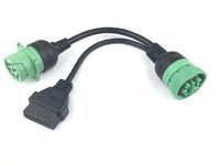 Green Type 2 J1939 9pin to OBD2 Female and to Square J1939 9pin Splitter Y Cable for Truck Freightliner GPS ELD Tracker
