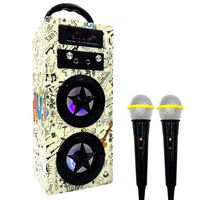 Kids Bluetooth Karaoke Machine with 2 Microphones, Wooden Wireless Rechargeable Portable Karaoke Music MP3 Player Loudspeaker with Microphones for Kids Adults (Graffiti Pattern)