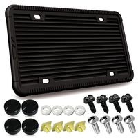 License Plate Frame - Silicone Black License Plate Frame Cover Front/Rear Tag Holder Rust-Proof Rattle-Proof Weather-Proof with Bumper Plates Stainless Steel Screws, Screw Caps for Car License Plate