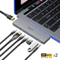 USB C Hub, USB C to 2HDMI Multiport Adapter Compatible MacBook pro 13''/15'', Mac Pro Adapter w/Pass-Through Charging Port, 2 USB C Data,2 HDMI, 2 USB 3.0, 3.5mm Audio Jack 8 in 1