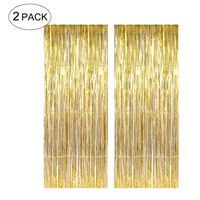 LoveHome 2Pack 3.2ft x 9.8ft Metallic Tinsel Foil Fringe Curtains for Party Photo Backdrop Wedding Decor