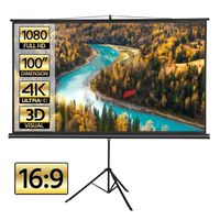 Yaheetech Portable Indoor Outdoor Projector Screen 100 Inch Diagonal Projection HD 16:9 Projection Pull Up Foldable Stand Tripod for Home Theater Cinema Party Office Presentation