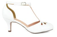 Chase & Chloe Kimmy-36 Women's Teardrop Cut Out T-Strap Mid Heel Dress Pumps (8.5 B(M) US, White PU Low)