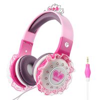 VCOM Wired Kids Headphones, Over Ear Stereo Princess Headset Children Girls Earphones with 92dB Volume Limited, 3.5mm Jack Compatible for iPad Tablets Kindle Fire PC Laptops Smartphone MP3/4(Pink)