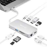 DesertWest Aluminum USB C Hub Adapter Dongle, Thouderbolt 3 to 4K HDMI, Ethernet Port, 4 USB 3.0, SD/TF Card Reader, USB-C PD Compatible with 2018 MacBook Air, 2019/2018 MacBook Pro