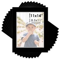 Mat Board Center, Pack of 10, 11x14 for 8.5x11 Black Color Mats - Bevel Cut, Acid Free, 4-ply Thickness, White Core - for Pictures, Photos, Framing