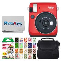 Fujifilm instax Mini 70 Instant Film Camera + Fujifilm Instax Mini Twin Pack Instant Film + Small Digital Camera/Video Case + 20 Sticker Frames Fuji Instax Prints (Passion Red)