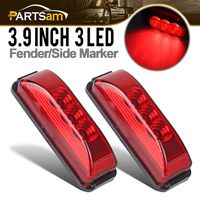 Partsam Pair 3.9" Side Marker & Clearance Light Red Waterproof Black Base Mount 3LED, Sealed Thin Line LED Trailer Marker Clearance or ID Lights w/Miro-Reflectors
