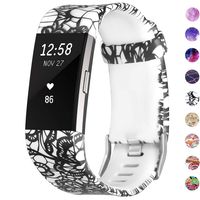 SKYLET Compatible with Fitbit Charge 2 Bands, Silicone Replacement Printed Floral Wristband Compatible with Fitbit Charge 2 Men Women Small Large