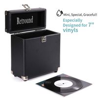 Retround Vintage Vinyl Record Storage, Retro Leather Carrying Case Only for 25+, 45rpm Records Albums (Dust/Scratch Free)-7Inch (Leather Black)