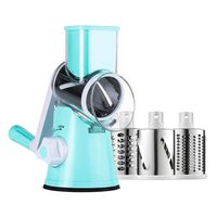 K Kwokker Mandoline Slicer Rotary Cheese Grater Convenient Life Vegetable Fruit Cutter Shredder with 3 Stainless Steel Rotary Blades Julienne/Grinding/Slicing (Blue)