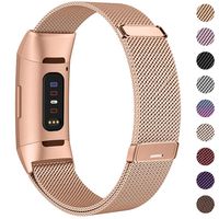 HAPAW Bands Compatible with Fitbit Charge 3, Women Men Metal Stainless Steel Replacement Accessories Straps Bracelet Compatible with Fitbit Charge 3 SE Fitness Tracker Small Large