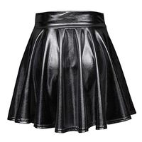 Sunhusing Women Shiny Metallic Fabric Multicolor Mid-Waist Skirt Bright Pure Color Pleated Mini Short Skirt(Black,XL)