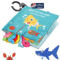 Baby Shark Cloth Book Soft Baby Activity Books,Tails book,Sea Animal Fish Fabric Crinkle Books Toys for Early Education For Babies,Toddlers, Infants,Kids With Teether Ring,Teething Book Baby Octopus