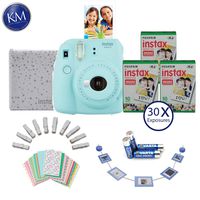 FUJIFILM INSTAX Mini 9 Instant Film Camera (Ice Blue) with Memories Bundle: Includes - 30 Fresh Exposures, Magnetic Glitter Pegs, Hanging Wooden Holder, 20 Frame Stickers, and a Photo Album