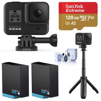 GoPro HERO8 Black, Waterproof Action Camera with Touch Screen 4K UHD Video 12MP Photos, Bundle with Shorty Handle/Tripod, 2 Battery, 128GB microSD Card, Cleaning Kit