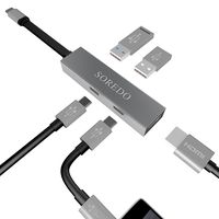 USB C Hub, SOREDO 5 in 1 USB C Adapter 3.1 with Type C Charging Port, HDMI Output,2 USB Ports for MacBook Pro 2015/2016, Google Chromebook 2016/2017 and more USB C Devices-Gray