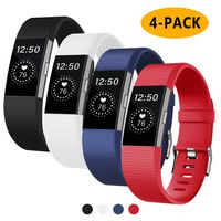 Fondenn Bands Compatible with Fitbit Charge 2 for Women and Men (4 Pack), Classic Adjustable Soft Silicone Sport Strap Replacement Wristband for Fitbit Charge 2
