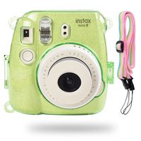 Katia Glitter Case Compatible for Fujifilm Instax Mini 9 / Mini 8 Instant Film Camera with Rainbow Strap (Lime Green)