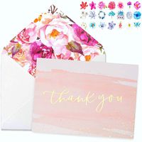 Thank You Cards With Envelopes(24-Pack) 4x6 Gold Foil Bridal Thank You Cards for Kids or Baby Shower Thank You Note Watercolor Foliage Thank You Cards For Wedding Birthday Party Graduation Boy or Girl