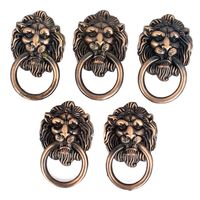 uxcell Cupboard Cabinet Drawer Vintage Lion Head Ring Pull Knob Handle 5 Pcs