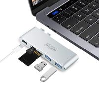 USB C Hub Power Delivery, Aluminum Type-C Hub Adapter with 40Gbs Thunderbolt 3, Pass-Through Charging, SD/Micro Card Reader and 2 USB 3.0 Ports for New 2016 2017 MacBook Pro 13" and 15" (Silver)
