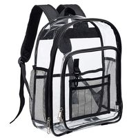 Heavy Duty Clear Backpack, Transparent Bookbag with Mesh Pocket and Key Hook for School, Work and Travel