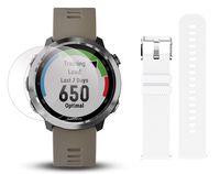 Garmin Forerunner 645 Bundle with Extra Band & HD Screen Protector Film (x4) | Running GPS Watch, Wrist HR, LiveTrack, Garmin Pay (Sandstone, White)