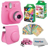 Fujifilm Instax Mini 9 Instant Film Camera - Fujifilm Instax Mini Instant Film, Twin Pack - Fujifilm Instax Mini Rainbow Film - Case for Fuji Mini Camera - Fuji Instax Accessory Bundle (Flamingo Pink)