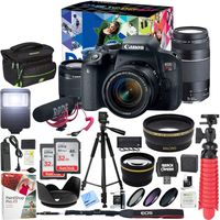 Canon EOS Rebel T7i DSLR Camera Deluxe Video Creator Kit with EF-S 18-55mm is STM Lens & EF 75-300mm Lens and 2 32GB SDHC Memory Cards + 58mm Wide Angle & Telephoto Lens Tripod Cleaning Kit Bundle
