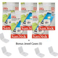 5 PACK - SanDisk Ultra 32GB UHS-I Class 10 MicroSDHC Memory Card Up to 48mb/s SDSQUNB-032G LOT OF 5 with Bonus Jewel Cases