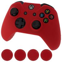 Assecure red protect & grip pack soft silicone skin grip protective cover rubber bumper case with ribbed handle grip & TPU analogue thumb grip stick caps for Microsoft Xbox One controller