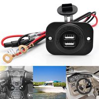 BADASS SHARKS Boat Marine Carvans 12V Waterproof Power Outlet Cigarette Lighter Socket 2.1A Dual USB Charger Panel Flush Mount For Benelli Aprilia KTM BMW (1PC)