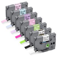 Mata1 Label Tape Refills (Multicolor, 12mm x 8m, 7 Pack), Compatible with Brother P-Touch Label Makers, TZE Laminated Tape Replacement Cartridges, Self-Adhesive Tape, Labels, Labeling Tape