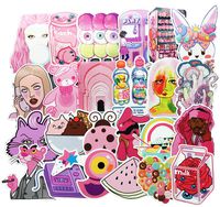 Honch Vinyl Pink Stickers Laptop Stickers Pack 64 Pcs Pink Decals for Laptops Ipad Cars Luggages Water Bottle Helmet Teens Girls
