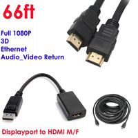 YarMonth - Premium DisplayPort to HDMI Male to Female Cable Adapter+Gold High-Speed HDMI Cable (66 Feet/20 Meters) - Supports Ethernet, 3D, and Audio Return [Newest Standard]