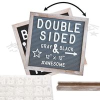 Rustic Wood Frame Felt Letter Board 12x12 inches. Pre-Cut Letters. Additional Symbols & Emojis, Letter Storage Case, Farmhouse Block Stand